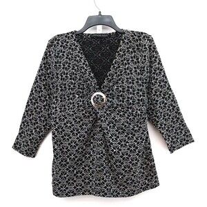Josephine Chaus Shirt Womens Size L Black Twist Front Metal Buckle Blouse Top